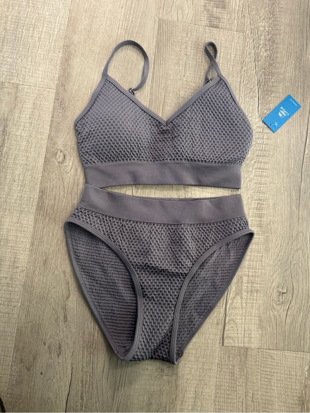 Cupshe Textured Charcoal High-Waist Bikini Set - Picture 5 of 9